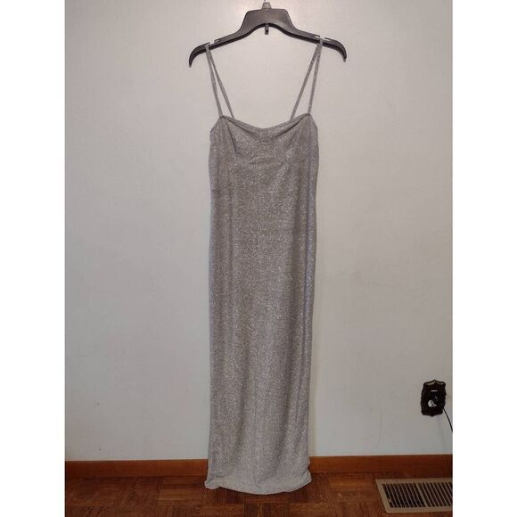 PrettyLittleThing size 10 Silver Shimmer Sparkle Full Length Dress - Picture 1 of 5